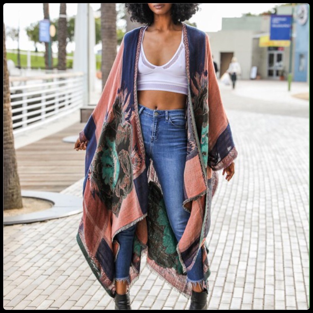 Rose Woven Colorblock Ruana